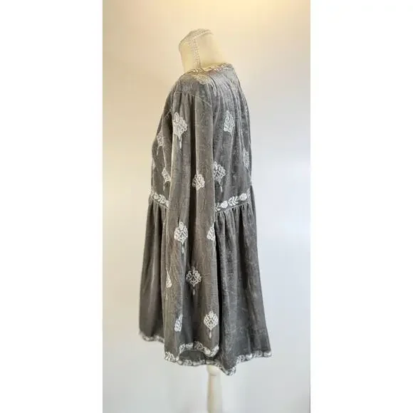 POL Velvet Tunic Silver Gray Women’s Medium Boho Fairy Cottage Festival Babydoll - Picture 5 of 16